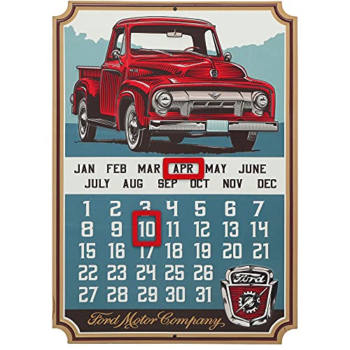 Ford Truck Kalender – Vintage geprägtes Metallschild mit Magneten für Garage, Geschäft oder Männerhöhle von Open Road Brands