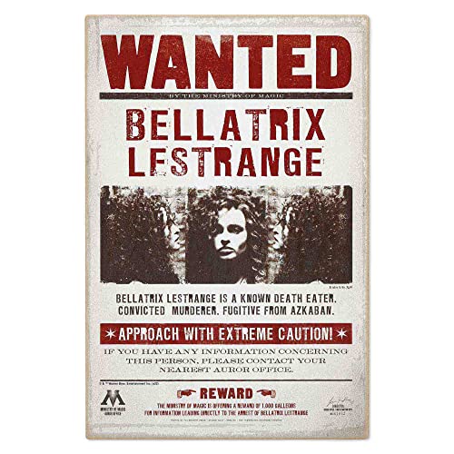 Harry Potter Bellatrix Lestrange Wanted Poster Holz Wanddekoration – Vintage Bellatrix Lestrange Schild für Kinderzimmer oder Filmzimmer von Open Road Brands