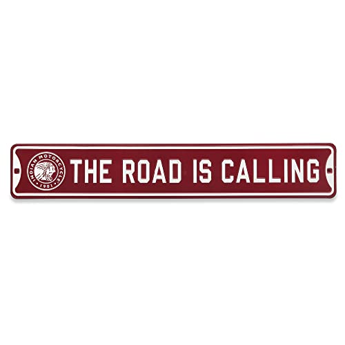 Indian Motorcycle Company Metall-Straßenschild – The Road is Calling Schild für Garage, Männerhöhle oder Geschäft von Open Road Brands