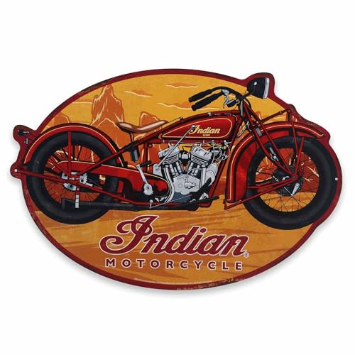 Indian Motorcycle Company Red Scout Scenic Metallschild – Vintage indisches Motorradschild für Garage oder Männerhöhle Indian Motorcycle Company Red Scout Scenic Metallschild – Vintage indisches Motorradschild für Garage oder Männerhöhle von Open Road Brands
