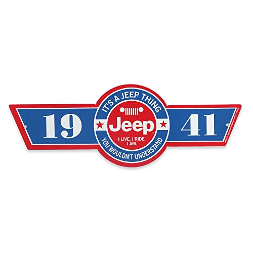 Jeep 1941 gestanztes Metallschild – Rot und Blau Jeep Wandkunst für Männerhöhle, Garage oder Geschäft von Open Road Brands