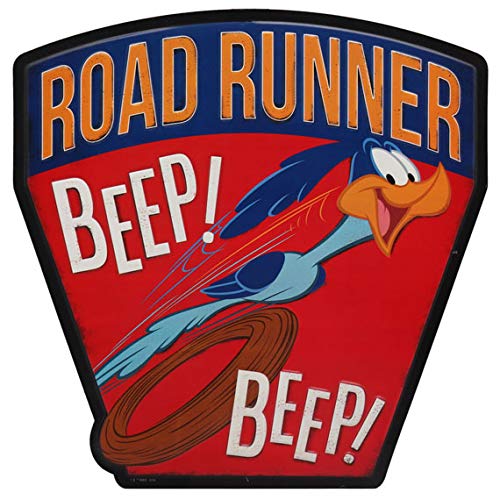 Looney Tunes Road Runner Beep Beep geprägtes Metallschild – Vintage rotes Straßenläuferschild für Garage oder Männerhöhle von Open Road Brands