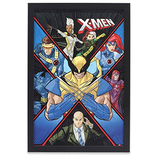 Marvel X-Men Wandkunst, gerahmtes Superhelden-Bild mit Wolverine, Zyklopen, Sturm, Biest und mehr von Open Road Brands