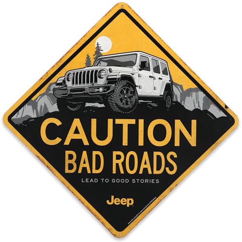 Metallschild "Jeep Caution Bad Roads" – Diamantförmiges Jeep-Schild für Garage, Geschäft oder Männerhöhle Metallschild "Jeep Caution Bad Roads" – Diamantförmiges Jeep-Schild für Garage, Geschäft oder Männerhöhle von Open Road Brands