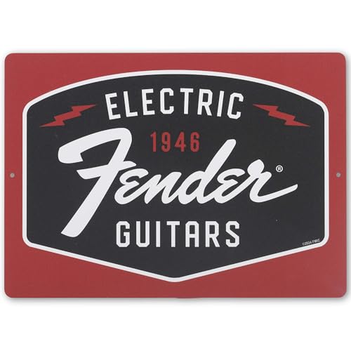 Metallschild mit Aufschrift "Fender Electric Guitars" – Vintage Fender Wanddekoration für Musikzimmer oder Männerhöhle von Open Road Brands