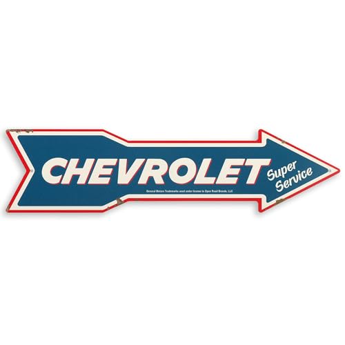 Open Road Brands Chevrolet Super Service Arrow Metallschild – Vintage Chevrolet Schild für Garage, Geschäft oder Männerhöhle von Open Road Brands