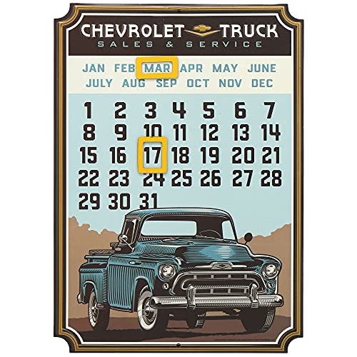 Open Road Brands Chevrolet Truck Kalender - Vintage Metall geprägtes Chevy Schild mit Magneten für Garage, Geschäft oder Keller von Open Road Brands