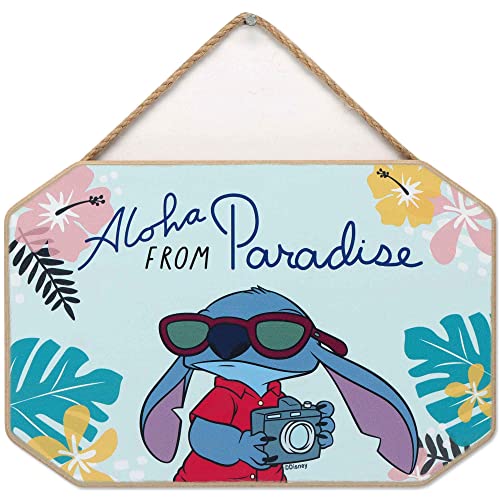 Open Road Brands Disney Lilo and Stitch Aloha from Paradise Hanging Wood Wall Decor - Adorable Stitch Sign for Home Decorating von Open Road Brands