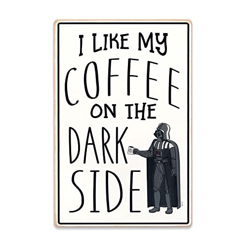 Open Road Brands Disney Star Wars Darth Vader Holz Wanddekoration – I Like My Coffee On The Dark Side – Lustiges Star Wars Kaffeeschild für Küche oder Kaffeebar von Open Road Brands