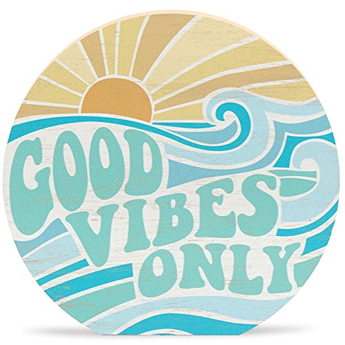 Open Road Brands Good Vibes Only Holzblock-Schild – Retro-Strand-Dekoration – zum Aufhängen oder Präsentieren auf Schreibtisch, Kommode oder Theke von Open Road Brands