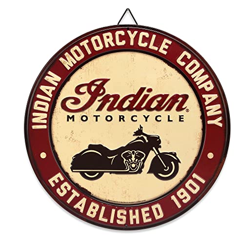 Open Road Brands Indian Motorcycle Company rundes Metallschild – Vintage indisches Motorrad Firmenschild für Garage, Geschäft oder Männerhöhle von Open Road Brands