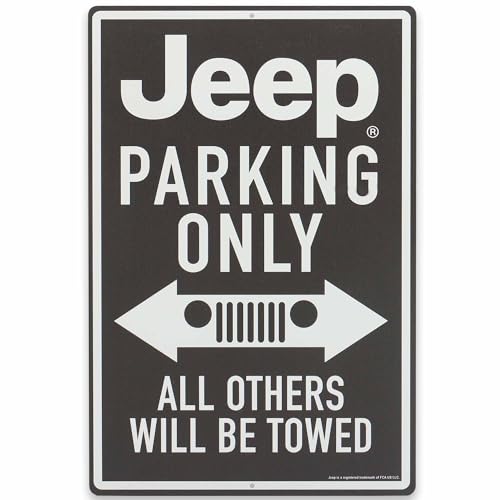 Open Road Brands Jeep Parking Only Metallschild – Vintage Jeep Schild für Garage, Geschäft oder Man Cave – All Others Will Be Towed, Schwarz von Open Road Brands