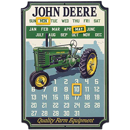 Open Road Brands John Deere Kalender – Vintage geprägtes Metallschild mit Magneten für Büro, Küche oder Männerhöhle von Open Road Brands