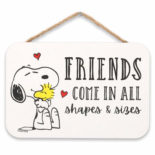 Open Road Brands Peanuts Snoopy Friends Come In All Shapes and Sizes Hanging Wood Wall Decor - Adorable Snoopy Sign for Home or Classroom von Open Road Brands