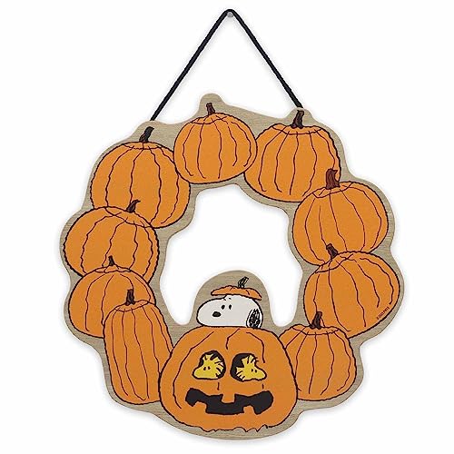 Peanuts Snoopy Jack-O-Lantern Halloween-Kranz zum Aufhängen, Holz-Wanddekoration, lustiges Snoopy-Halloween-Schild für Zuhause von Open Road Brands