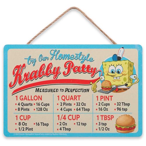 SpongeBob SquarePants Krabby Patty Kitchen Hanging Wood Measuring Sign - Fun SpongeBob Kitchen Conversion Chart for Home von Open Road Brands