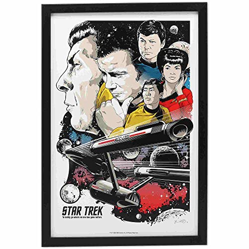 Open Road Brands Star Trek Collage gerahmte Holz-Wanddekoration – große Vintage-Wandkunst für Männerhöhle oder Filmzimmer von Open Road Brands