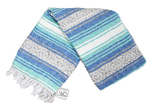 Open Road Goods Mexikanische Decke | Falsa-Decke – authentische Decke aus Mexiko – blaue und graue Stranddecke, Campingdecke, Picknickdecke oder Yogadecke! Handgewebt von Open Road Goods