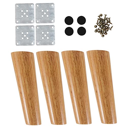 Operitacx 1 Satz Oblique Tapered Tischbeine Gummiholz mit Montageplatten Schrauben und Schutzpads für Sofa und Möbel Langlebig und Installieren von Operitacx