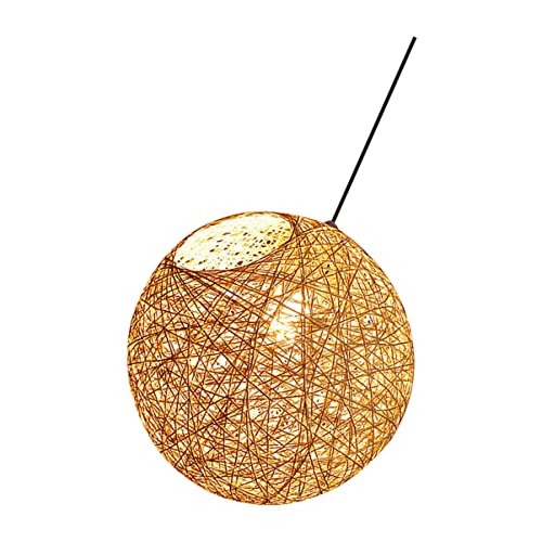 Operitacx 1 Stück Dekorative Rattan Hängeleuchte Runde LED Lampe für Wohnzimmer Esszimmer Restaurant Romantische LED Rustikales Design von Operitacx