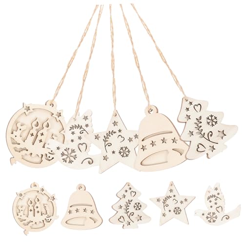 Operitacx 10 Stück Teiliges Set Weihnachts Holzanhänger zum Bemalen Unfertige Holz Pendants für Kreative Bastelprojekte und Weihnachtsdekoration für DIY Projekte von Operitacx