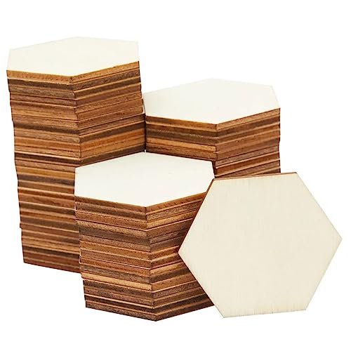 Operitacx 100Stücke Unvollendete Sechseck Holzscheiben DIY Holzhandwerksmaterial für Malen und Dekorieren für Kreative Projekte von Operitacx