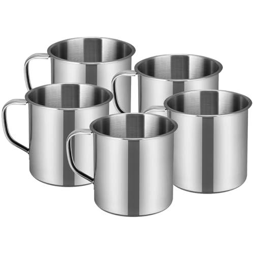 Operitacx 10Stück Edelstahl Tasse Camping Kaffeebecher Trinksuppenbecher Langlebiger Rostfreier Unzerbrechlicher Edelstahlbecher Mit Henkel Camping Tasse Edelstahl(Silber) von Operitacx