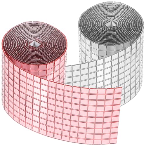 Operitacx 2 Rollen 6000 Stück Mini Mosaikfliesen Selbstklebend, Quadratische Glasspiegel, Rosa Disco-Fliesen Selbstklebende Mosaik-Aufkleber Spiegelquadrate Mini-Spiegelfliesen für DIY Handwerk von Operitacx