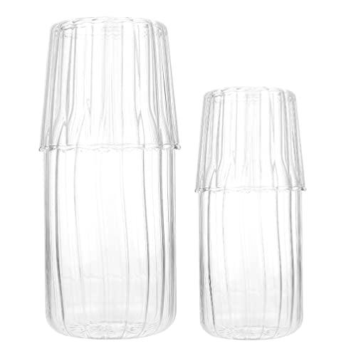 Operitacx 2 Sets Nachtnacht Wasser Karaffe mit Becher Glas Set für Schlafzimmer Nachttisch Kaltes Wasser Behälter Clear Glassaft Wasser Glas Mundwasser für Badezimmer von Operitacx