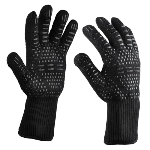 Operitacx 2 Stück Feuerfeste Grillhandschuhe aus Aramid mit Hitzeisolierendem Material Rutschfest Verschleißfest für Bbq Ofen Haushalt und Hohe Temperaturen Schwarz von Operitacx