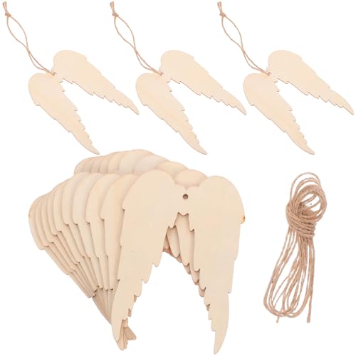 Operitacx 20 Stück Teiliges Holz Engelsflügel zum Hängen Unlackierte DIY Holzflügel mit Loch Kreative Bastelornamente für Weihnachten Hochzeit Geburtstag Partydekoration von Operitacx
