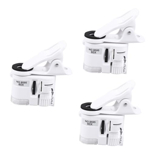 Operitacx 3 Stück Fach Tragbares Mini Mikroskop mit LED Licht Universelle Smartphone Kamera Vergrößerung Mobiles Clip Mikroskop mit Weißem und Violettem Licht für Detektion und Entdeckung von Operitacx