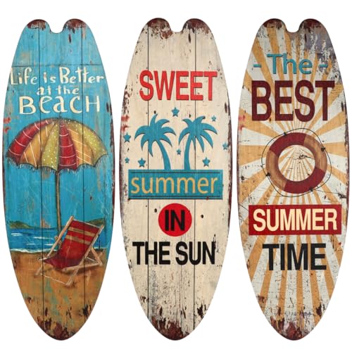 Operitacx 3 Stück Surfbrett Holzschild Wanddeko Outdoor Sommer Wanddekoration Stranddeko Vintage Mediterrane Dekoration Für Zuhause, Café, Bar, Garten Und Party von Operitacx