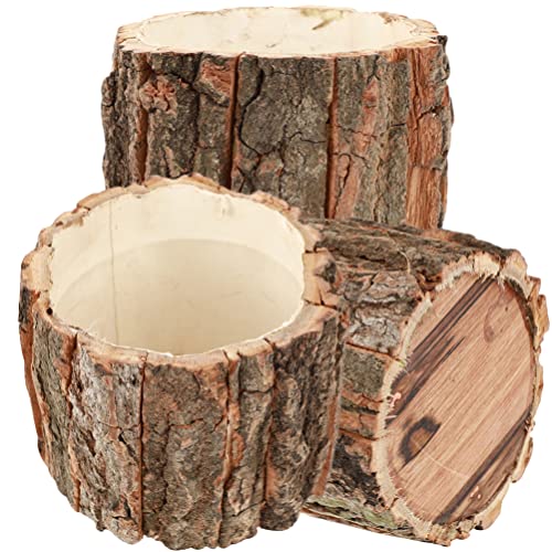 Operitacx 3 x Holzrinde Blumentopf, Desktop Weihnachtsbaum Holzsockel Natürlicher Baumstamm, Sukkulenten Übertopf, Rustikaler Baumstumpf, Kaktus-Topf, Garten, Balkon, Dekoration, 10 cm von Operitacx