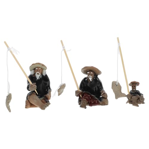 Operitacx 3st Fischerverzierung Sand Garten Miniatur Mini-fischerfigur Bonsai-Ornament Stein Figuren Fischer Bonsai Figur Bonsai-fischerfigur Tee Alt Ältere Sukkulenten Keramik von Operitacx