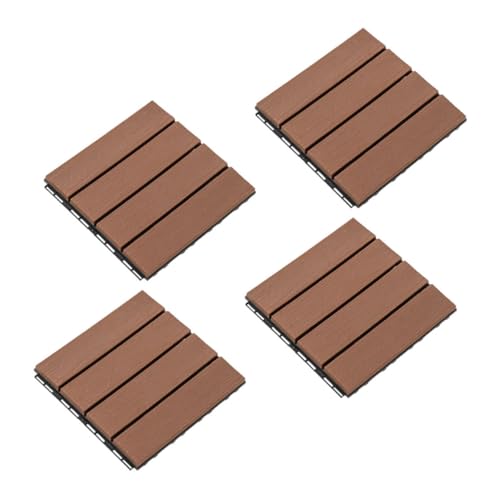 Operitacx 4 Stück Kunststoff Wpc Terrassenfliesen Holzoptik Wetterfeste Langlebige Verbindbare Außenbodenplatten für Balkon Garten Terrasse und Weggestaltung von Operitacx