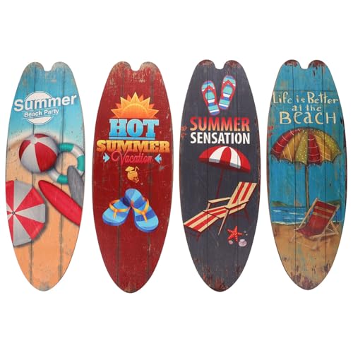 Operitacx 4 Stück Surfbrett-Wanddekoration Hölzernes Strand-Wandbehangschild Sommer-Surfbrett-Dekorschild Für Wandzimmer-Party Tropische Dekoration von Operitacx