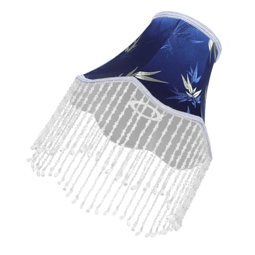 Operitacx Eleganter Quasten Lampenschirm Metall Dekorativer Fransenrand Klassische Tischlampen Abdeckung Blauer Blattmuster Funkelnd Stilvoll für Wohnzimmer und Schlafzimmer von Operitacx