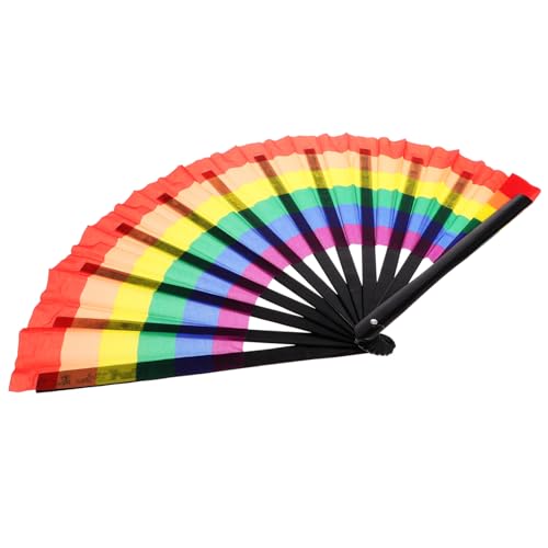 Operitacx Faltbarer Handfächer mit Schwarzem Bambusgestell Bunter Regenbogen Design Leicht und Kompakt als Tanz und Party Requisit Tragbar und Kreativ für Performance und von Operitacx