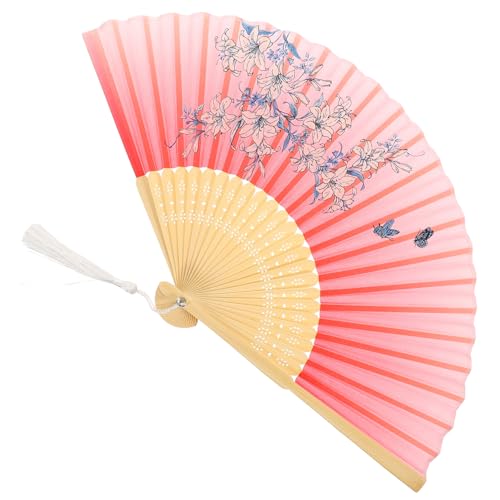 Operitacx Faltbarer Tanzfächer Japanischem Stil Leichter Handfächer für Bühnenaufführungen Hochzeiten und Dekoration Robustes Design Rot mit Blumenmuster von Operitacx