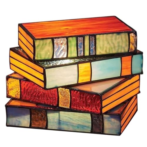 Operitacx Gestapelte Bücherlampe Buntem Retro Tischlampe für Nachttisch und Schreibtisch Dekorative Beleuchtung für Wohnzimmer und Schlafzimmer Handgefertigte Leuchte ohne Batterie von Operitacx