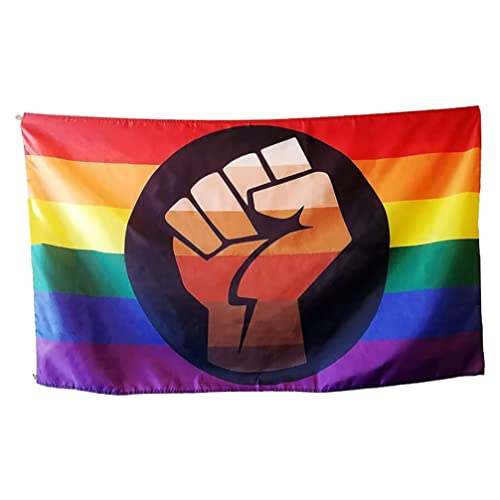 Operitacx Hausbedarf Pride Flag 3X5ft LGBTQ Pride Flagge mit Power Fist Rainbow Fist Banner Regenbogenflagge Faust Gay Banner Gartendekoration Außendekoration von Operitacx