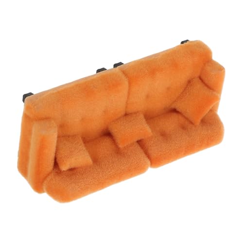 Operitacx Maßstab Beflockt Realistische Polsterung Braun Filigranes Mini-Sofa mit Kissen für Wohnzimmer Schlafzimmer Dekoratives Miniaturmöbel von Operitacx