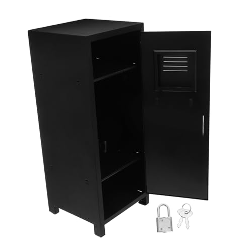 Operitacx Metal -Desktop -Speicherbox vertikaler Speicherschließfach Schlafzimmer Schrank Schreibtisch Speicherorganisator Schließfach mit Schloss Eckspeicherschrank Eisen Schwarz von Operitacx