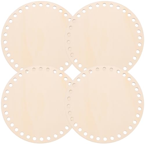 Operitacx 4 Stück Holz Häkeln Korbboden 15 cm Runde DIY Tasche Basis Mit Löchern Für Stricken Und Basteln von Operitacx