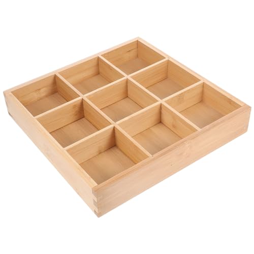 Operitacx Geteilte Servierplatte, Holztablett, Holzschubladen-Organizer mit 9 Fächern, Sortiertablett, 28 x 28 cm große Holz-Servierplatte von Operitacx