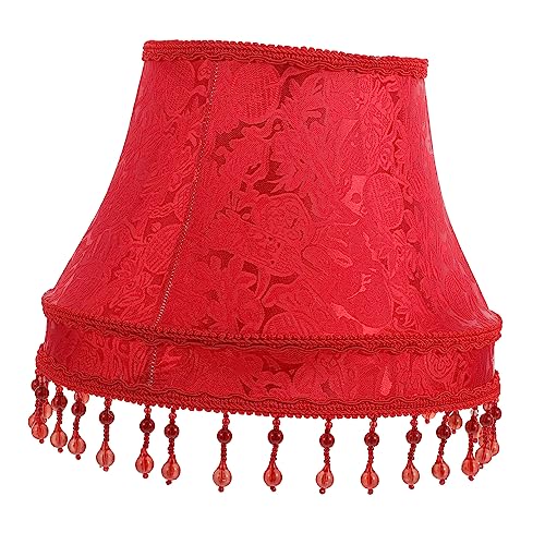 Operitacx Vintage Europäischer Lampenschirm Stoff mit Perlenverzierung Robuste Lampe für Tisch und Stehlampen Retro für Wohnzimmer und Schlafzimmer Kompatibel Großes Rot von Operitacx