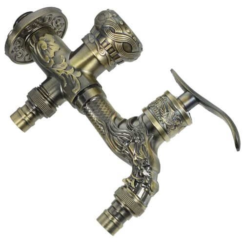 Operitacx Vintage Wasserhahn mit Doppelanschluss Wandmontierter Wasserhahn für Waschmaschine und Badezimmer Antikes Design für Garten und Moppspüle Langlebig und Elegant von Operitacx