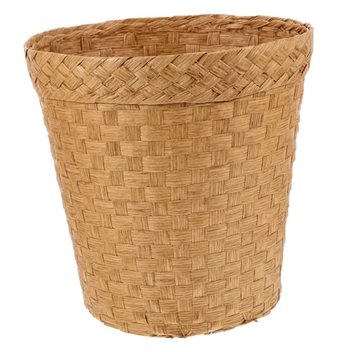 Operitacx Woven Trash Can Handgewebter Korb aus Naturstroh Multifunktionaler Mülleimer für Bad und Büro Design Holzfarbe Sicher für Ihren von Operitacx