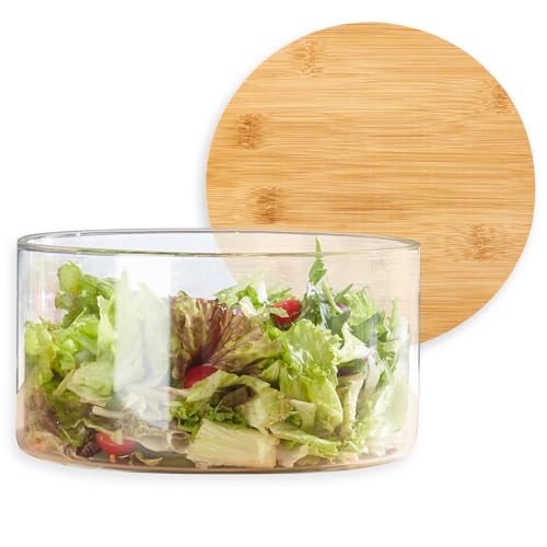 Opexscal Extra große Glas-Schüssel mit Deckel, modernes Design, klares Glas, rund, Dessertschale, Servierschale zum Auslegen von Eiskuchen, Salat, Obst, mikrowellen- und spülmaschinenfest von Opexscal